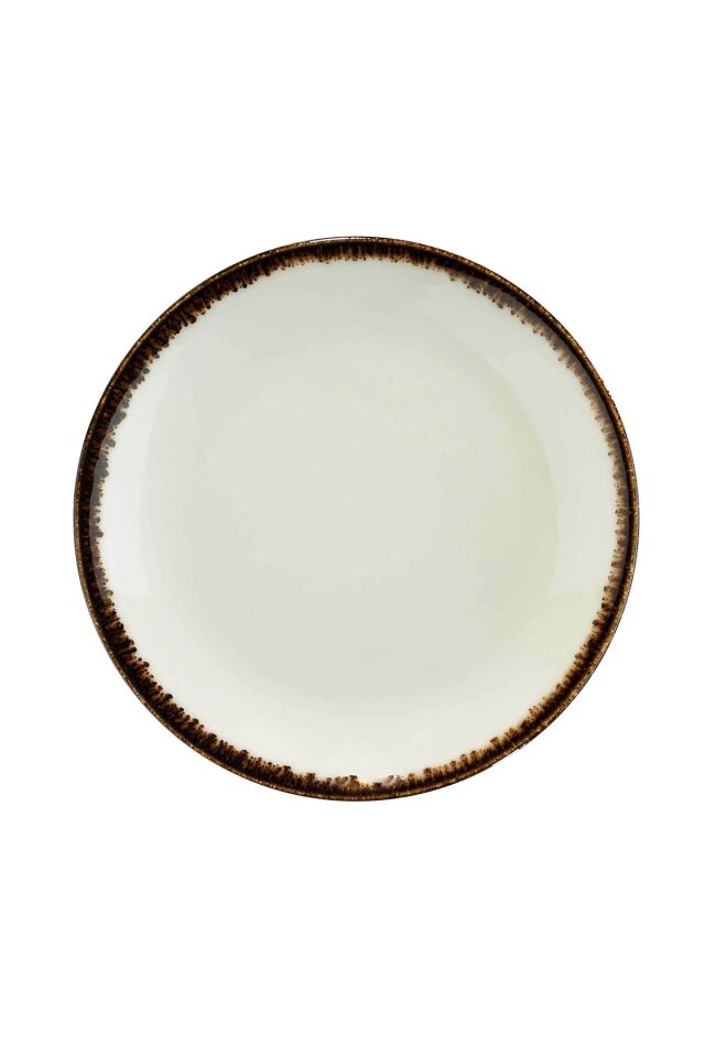 Bone Teos Krem Fileli Düz Tabak 25 Cm