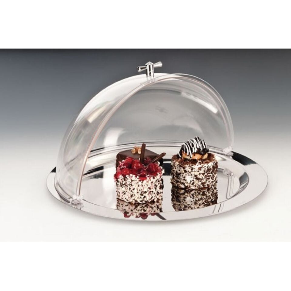 Yuvarlak Çelik Tepsili Roll Top Kapaklı Fanus