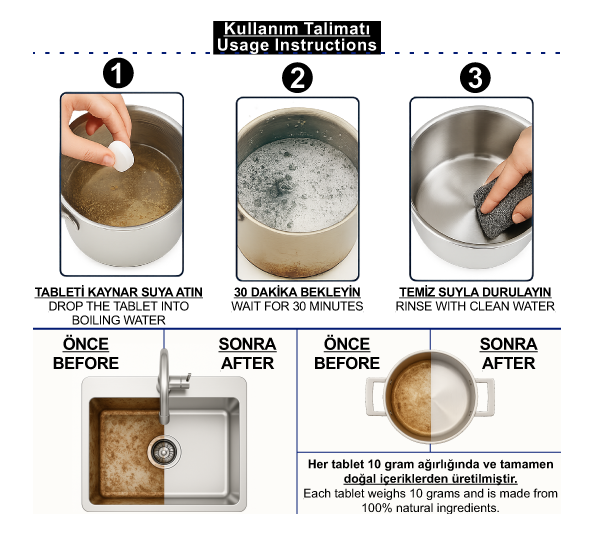 Çaydanlık, Demlik, Tencere Temizleme Tableti
