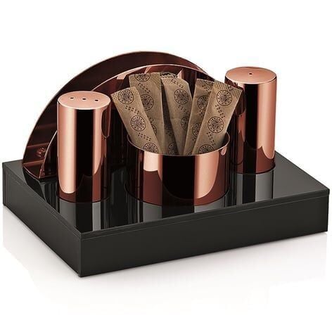 Pleksi Standlı Yuvarlak 4'lü Tuzluk Takımı Bakır