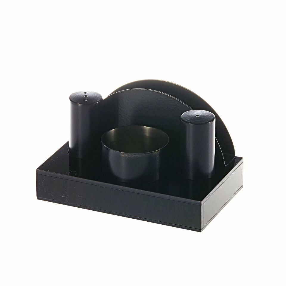 Pleksi Standlı Yuvarlak 4'lü Tuzluk Siyah