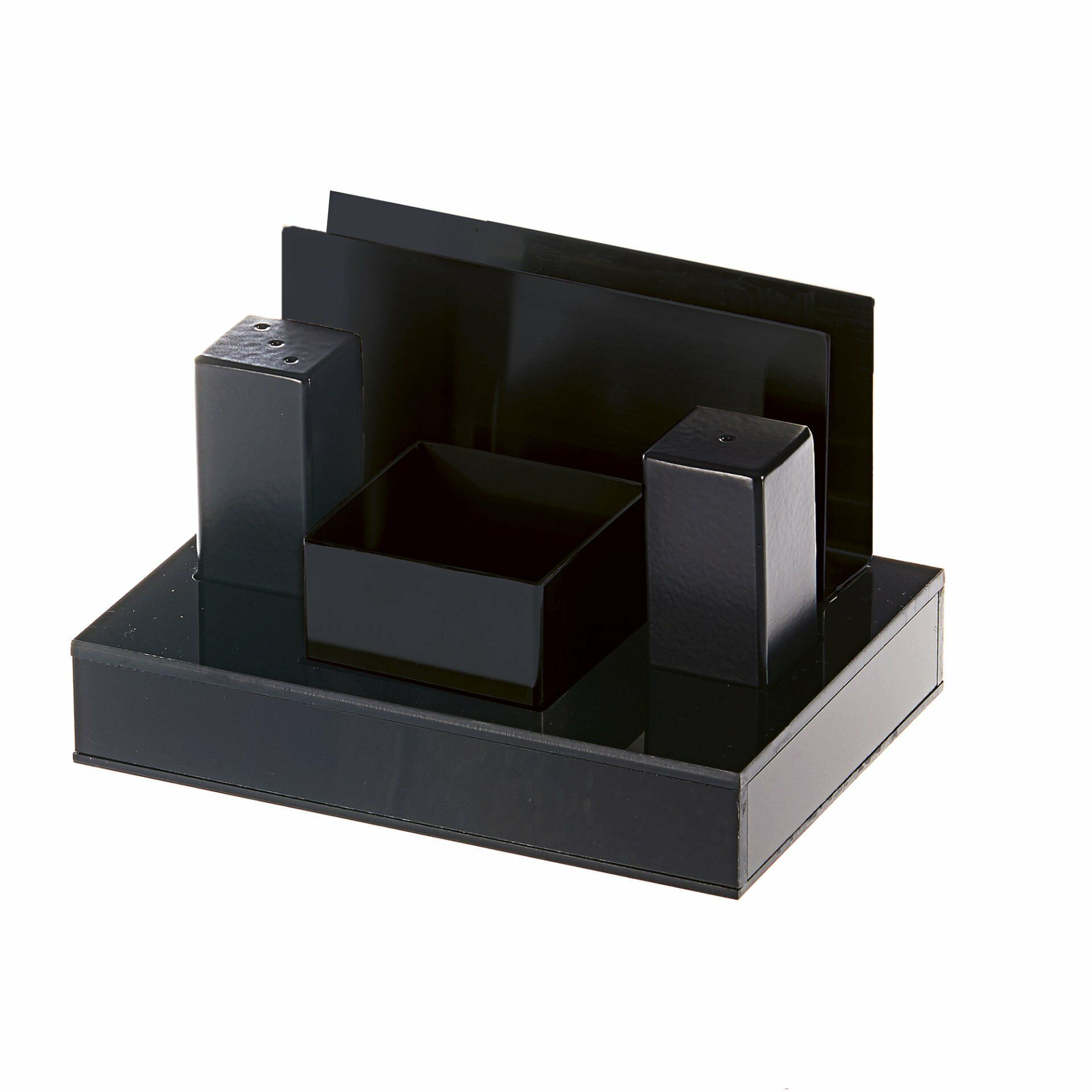 Pleksi Standlı 4'lü Tuzluk ve Peçetelik Seti Siyah