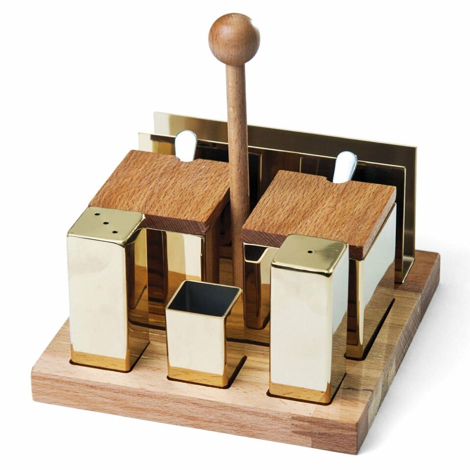 Altılı Kare Tuzluk ve Baharatlık Takımı Altın