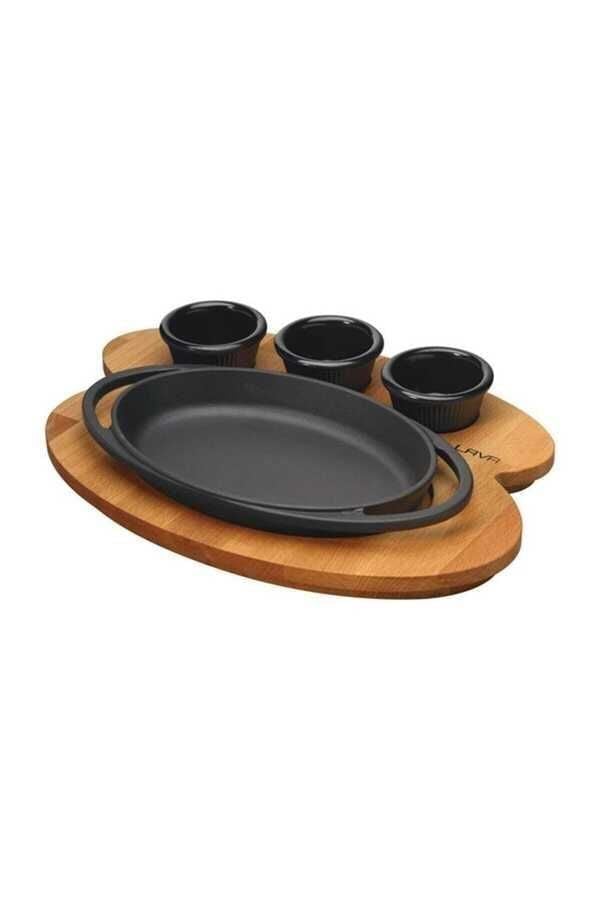 Lava Oval Döküm Tava ve Ahşap Altlık