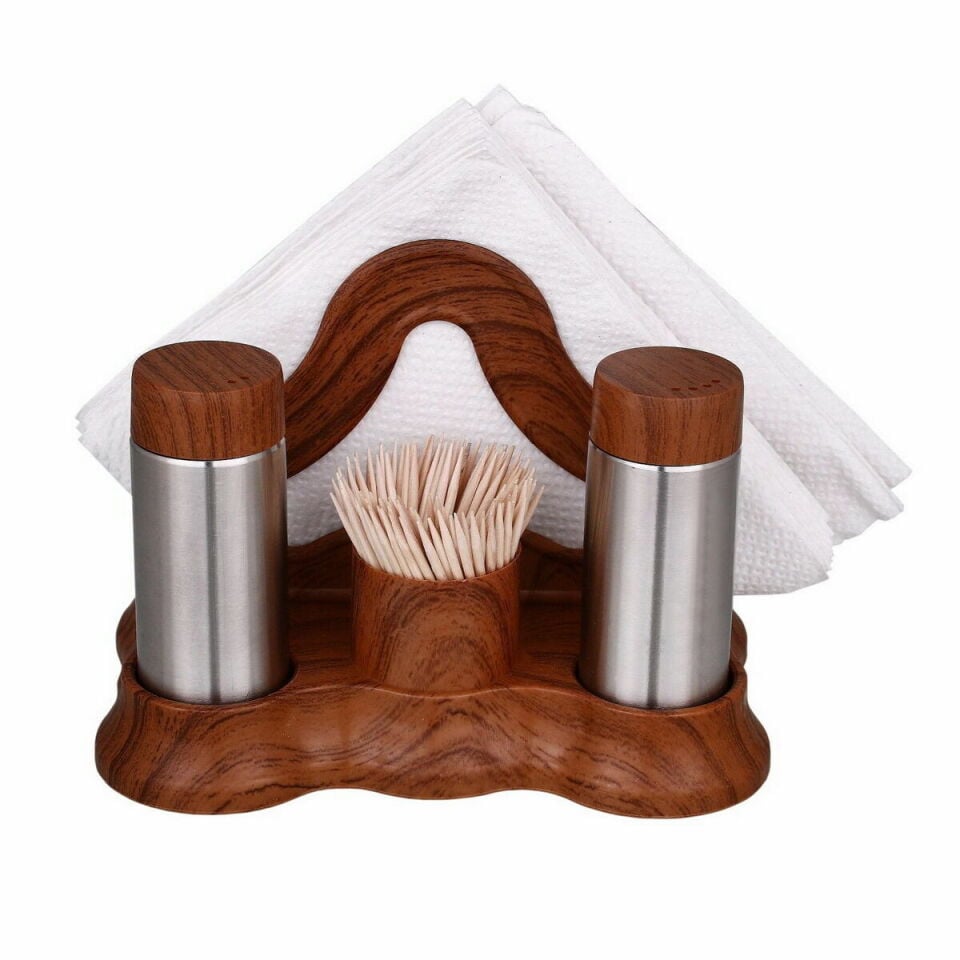 Plastik Standlı Peçetelikli Tuzluk Takımı