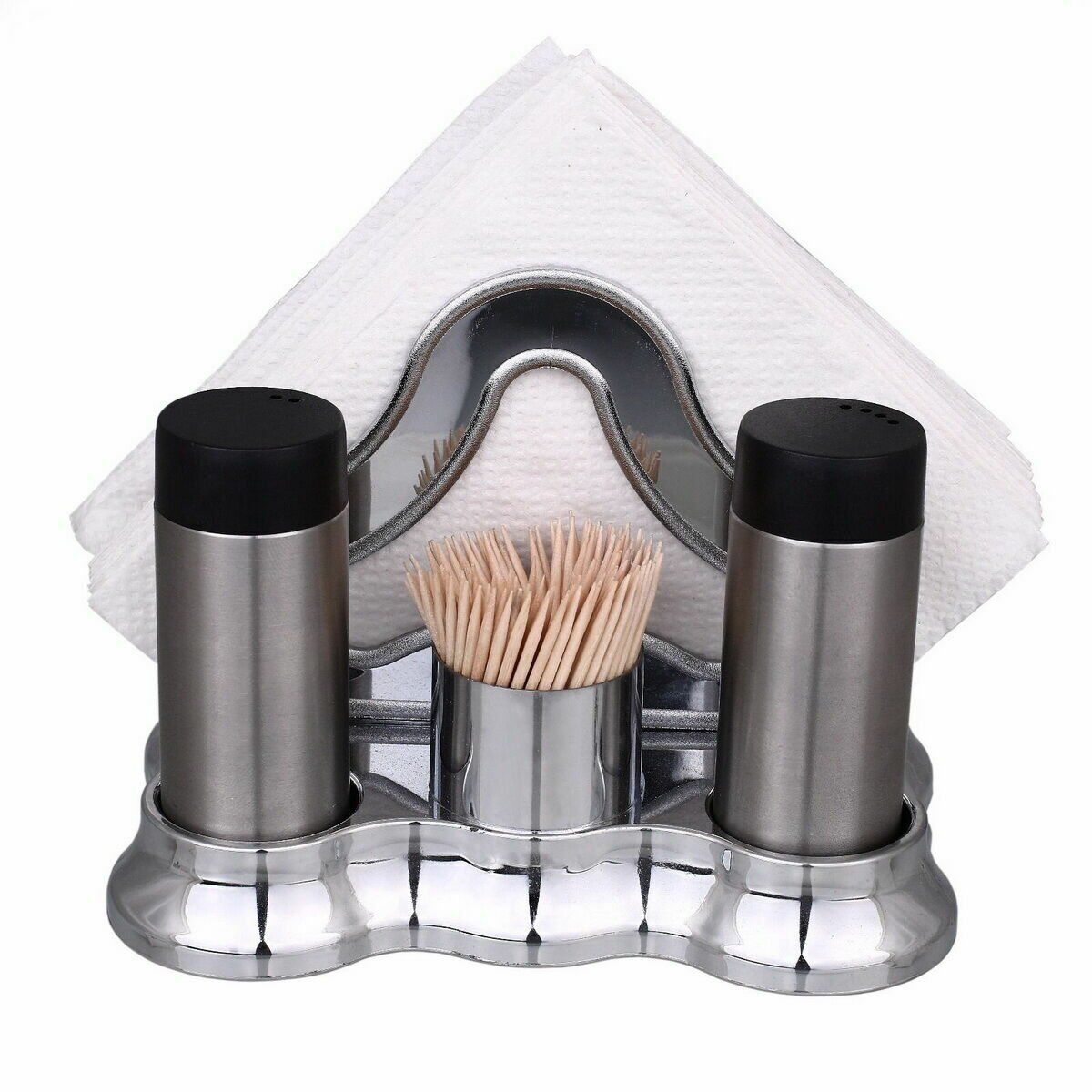 Krom Plastik Stand Peçetelikli Tuzluk Takımı