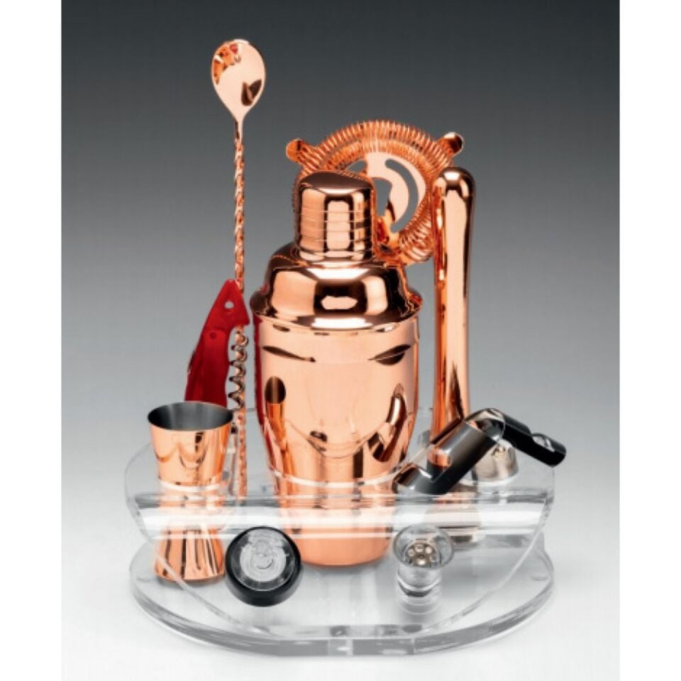 Akrilik Standlı Bakır Bar Seti
