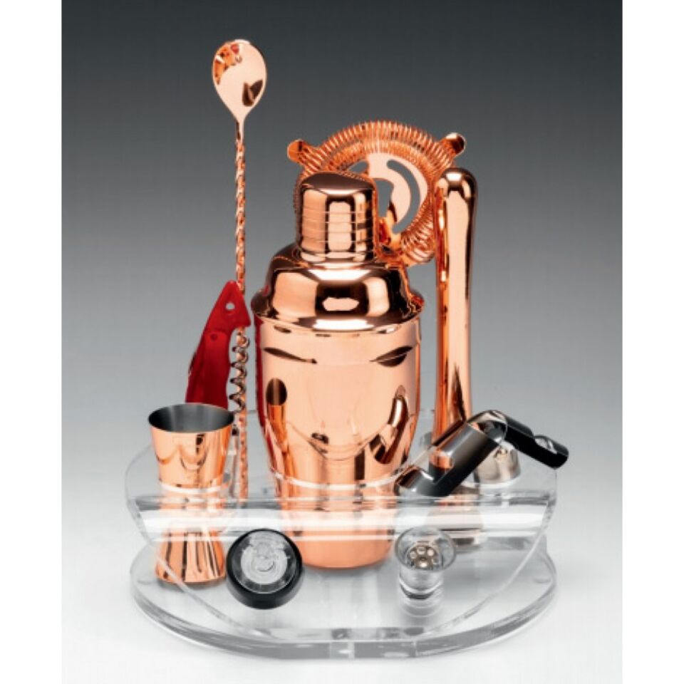 Akrilik Standlı Bakır Bar Seti
