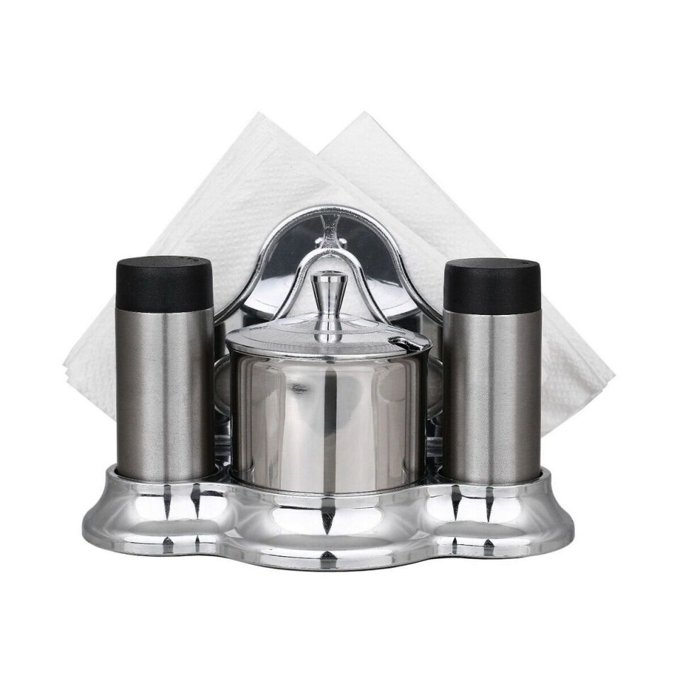 Krom Plastik Tuzluk,Baharatlık, Peçetelik Takımı