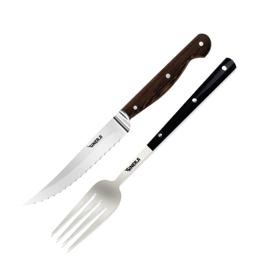 Venge Saplı, Krom Bilezikli Steak Çatal ve Bıçağı