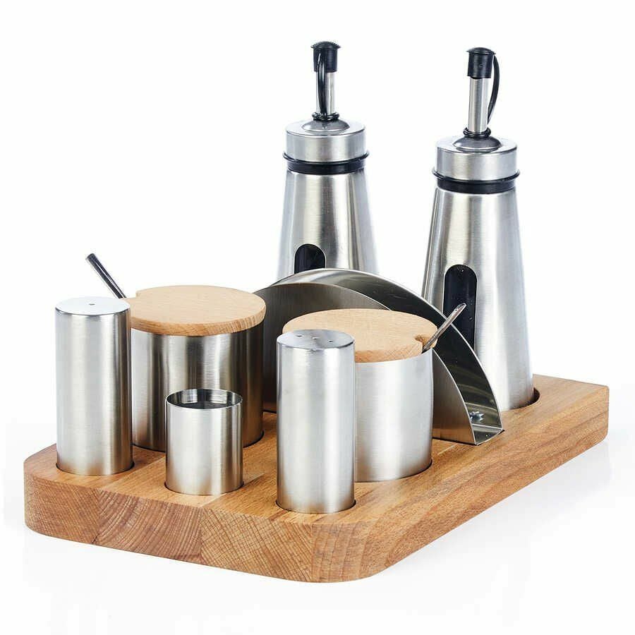 Biradlı 8'li Tuzluk Baharatlık Yağdanlık Takımı