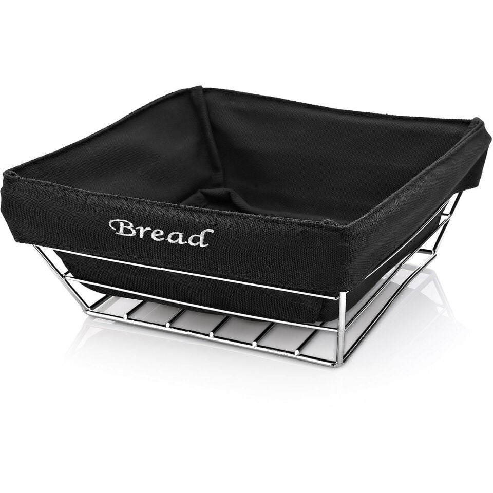 Siyah Bezli Kare Ekmek Sepeti 22*9 Cm