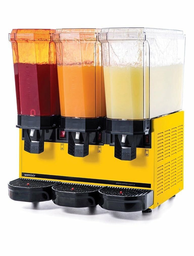 SAMIXIR Klasik Triple Fıskiyeli Soğuk İçecek Dispenseri 20+20+20 Litre Sarı