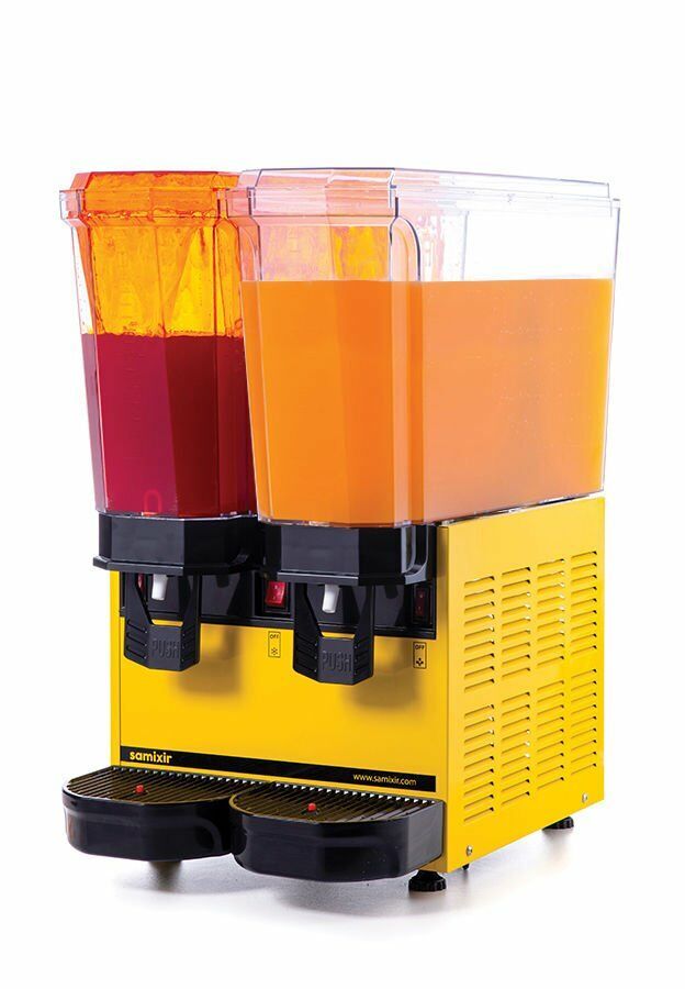 SAMIXIR Klasik Twin Fıskiyeli Ve Karıştırıcılı Soğuk İçecek Dispenseri 20+20 Litre Sarı