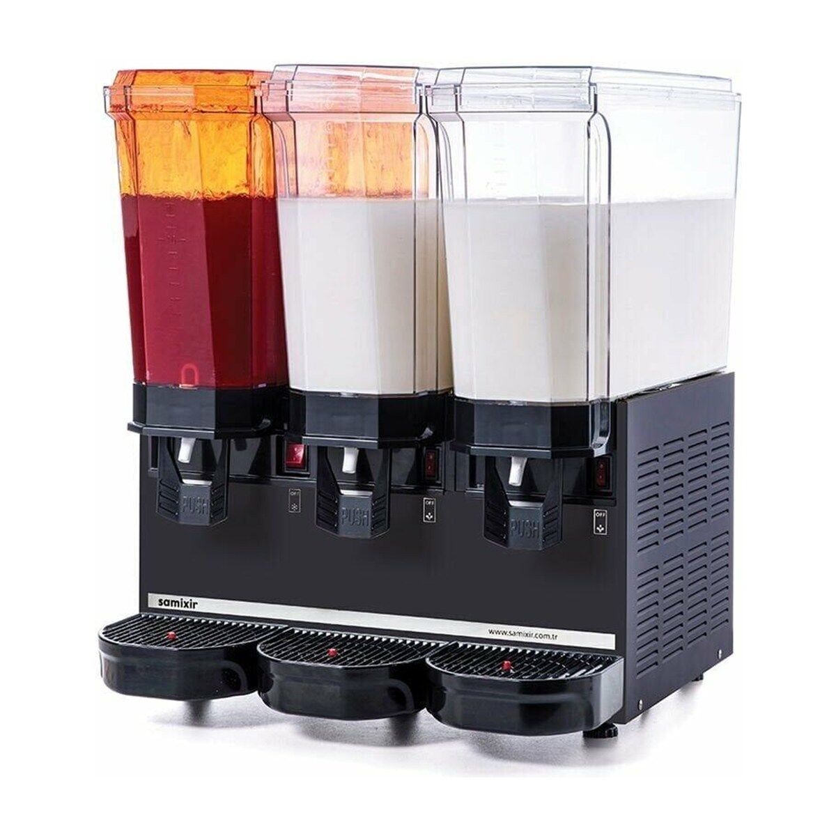 SAMIXIR Klasik Triple, 1 Fıskiyeli, 2 Karıştırıcılı Soğuk İçecek Dispenseri 20+20+20 Litre Siyah