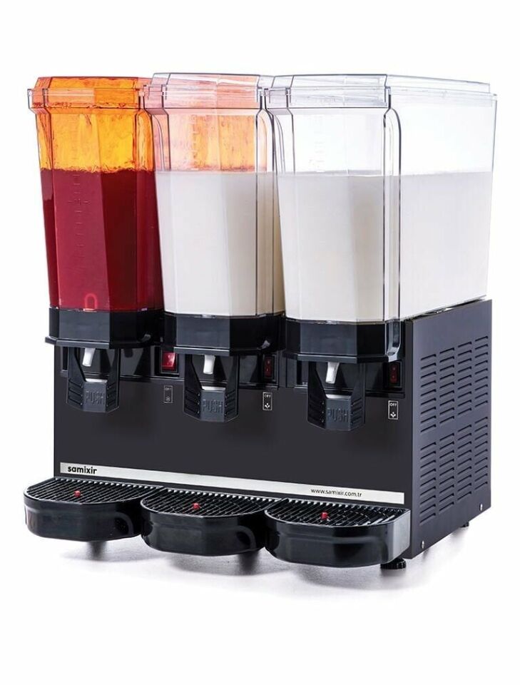 SAMIXIR Klasik Triple, 1 Fıskiyeli, 2 Karıştırıcılı Soğuk İçecek Dispenseri 20+20+20 Litre Siyah