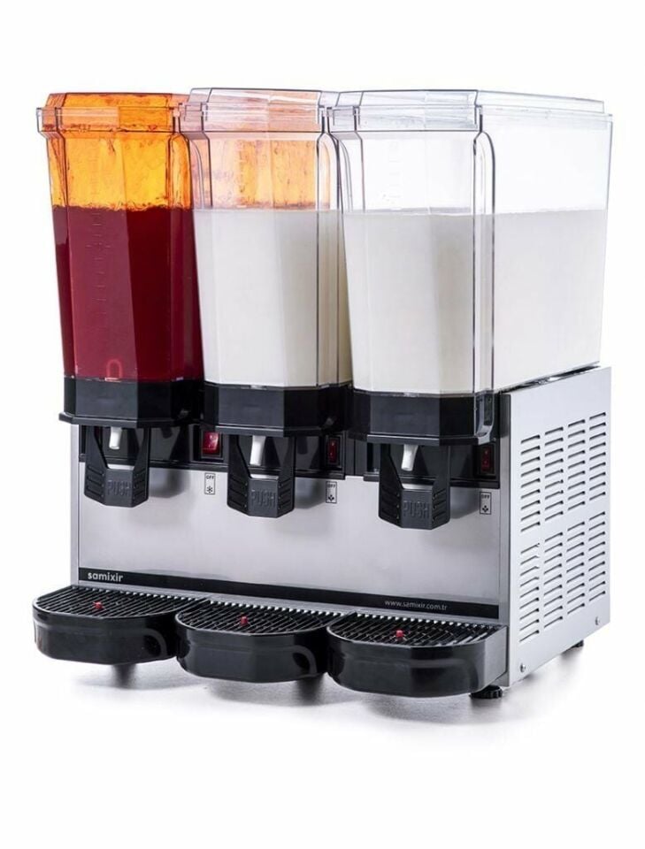 SAMIXIR Klasik Triple, 1 Fıskiyeli, 2 Karıştırıcılı Soğuk İçecek Dispenseri 20+20+20 Litre Inox
