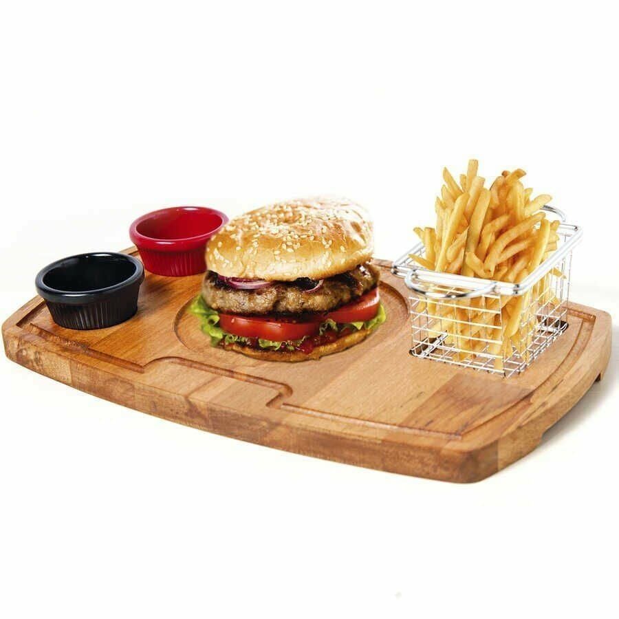 Biradlı Burger Servis Sunum Tahtası ve Seti