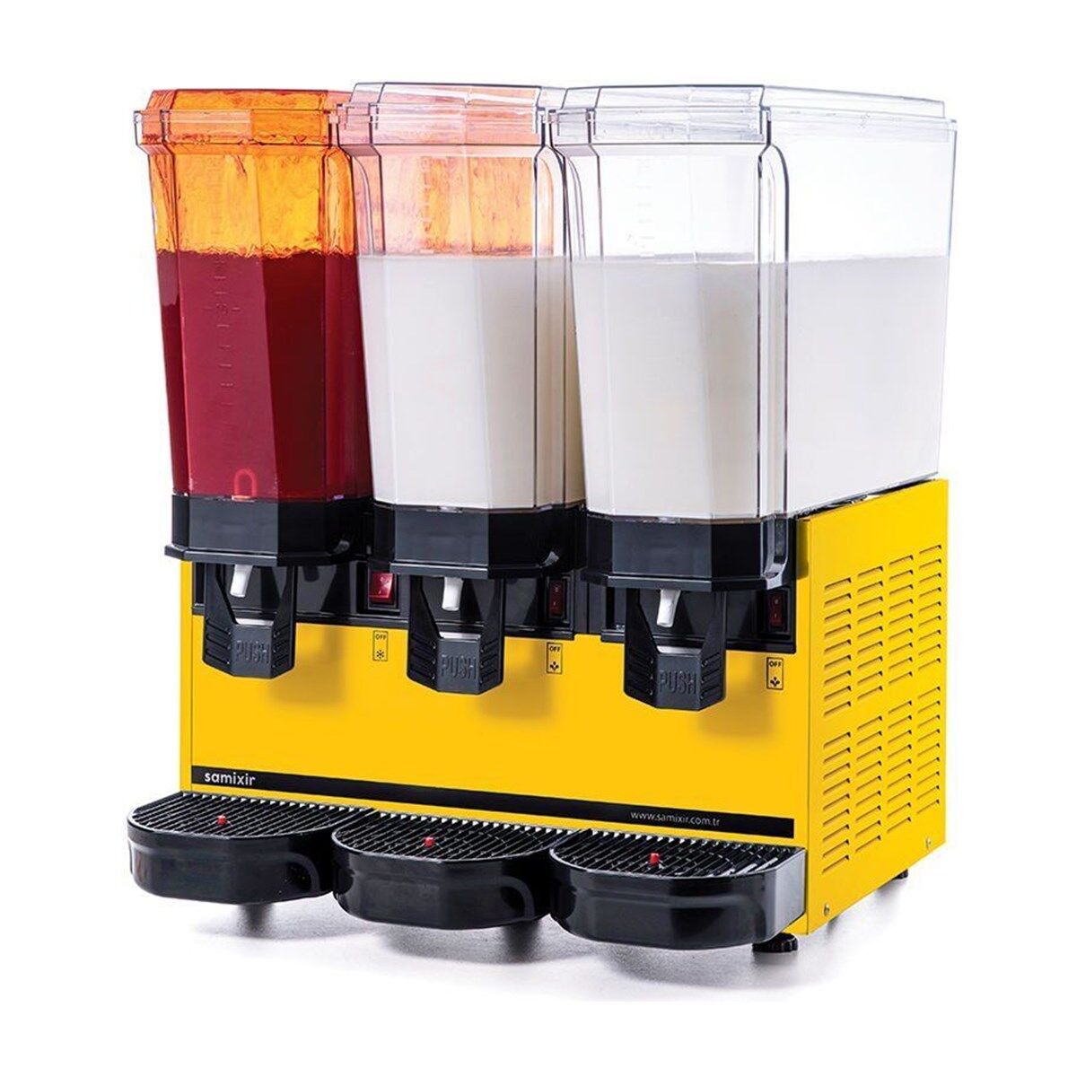SAMIXIR Klasik Triple, 1 Fıskiyeli, 2 Karıştırıcılı Soğuk İçecek Dispenseri 20+20+20 Litre Sarı
