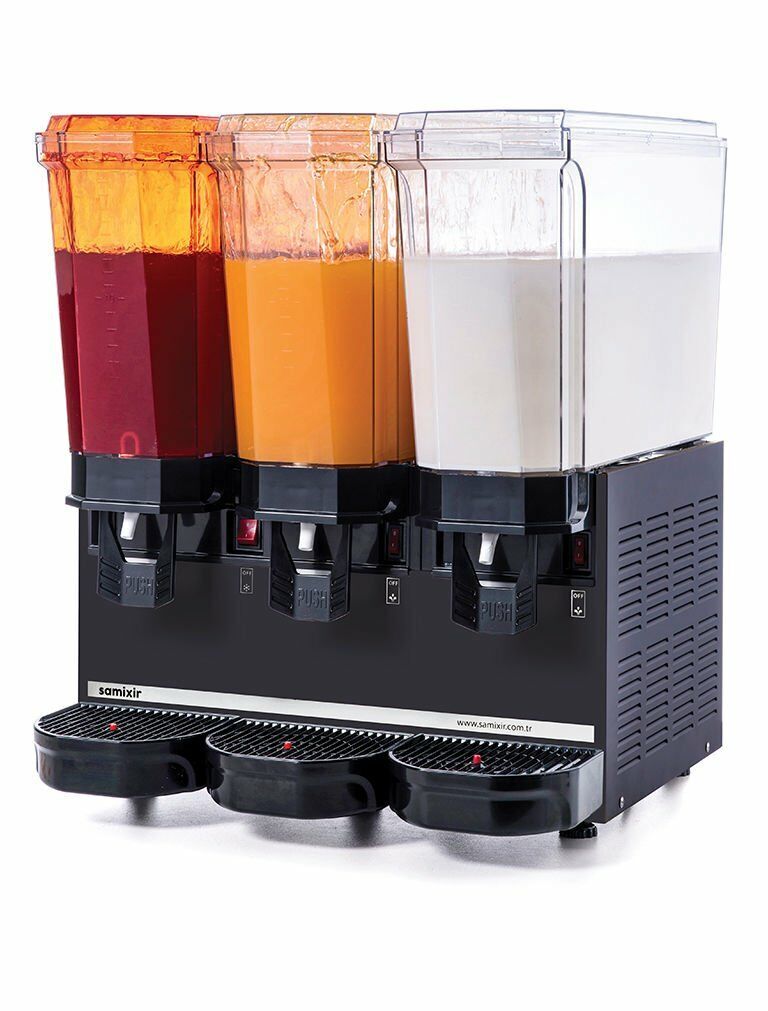 SAMIXIR Klasik Triple, 2 Fıskiyeli, 1 Karıştırıcılı Soğuk İçecek Dispenseri 20+20+20 Litre Siyah
