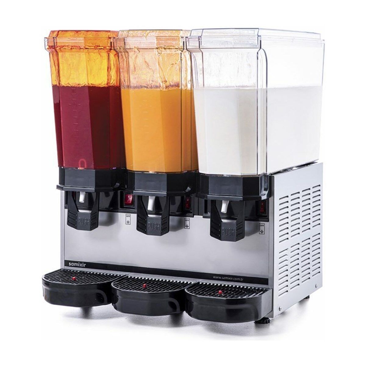 SAMIXIR Klasik Triple, 2 Fıskiyeli, 1 Karıştırıcılı Soğuk İçecek Dispenseri 20+20+20 Litre Inox