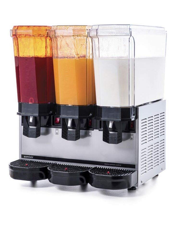 SAMIXIR Klasik Triple, 2 Fıskiyeli, 1 Karıştırıcılı Soğuk İçecek Dispenseri 20+20+20 Litre Inox