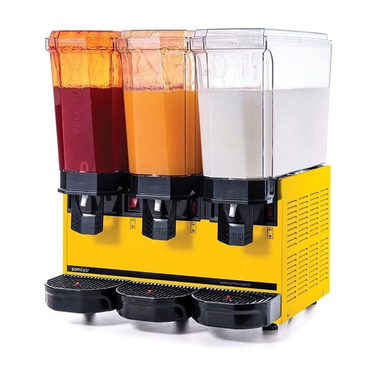 SAMIXIR Klasik Triple, 2 Fıskiyeli, 1 Karıştırıcılı Soğuk İçecek Dispenseri 20+20+20 Litre Sarı