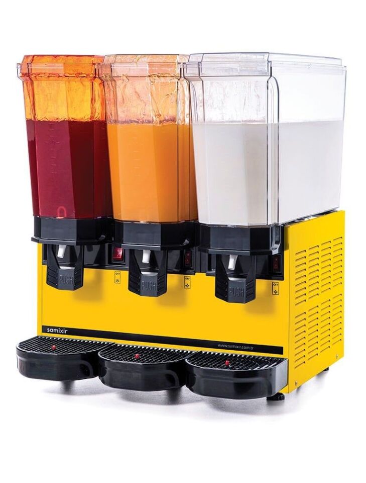 SAMIXIR Klasik Triple, 2 Fıskiyeli, 1 Karıştırıcılı Soğuk İçecek Dispenseri 20+20+20 Litre Sarı