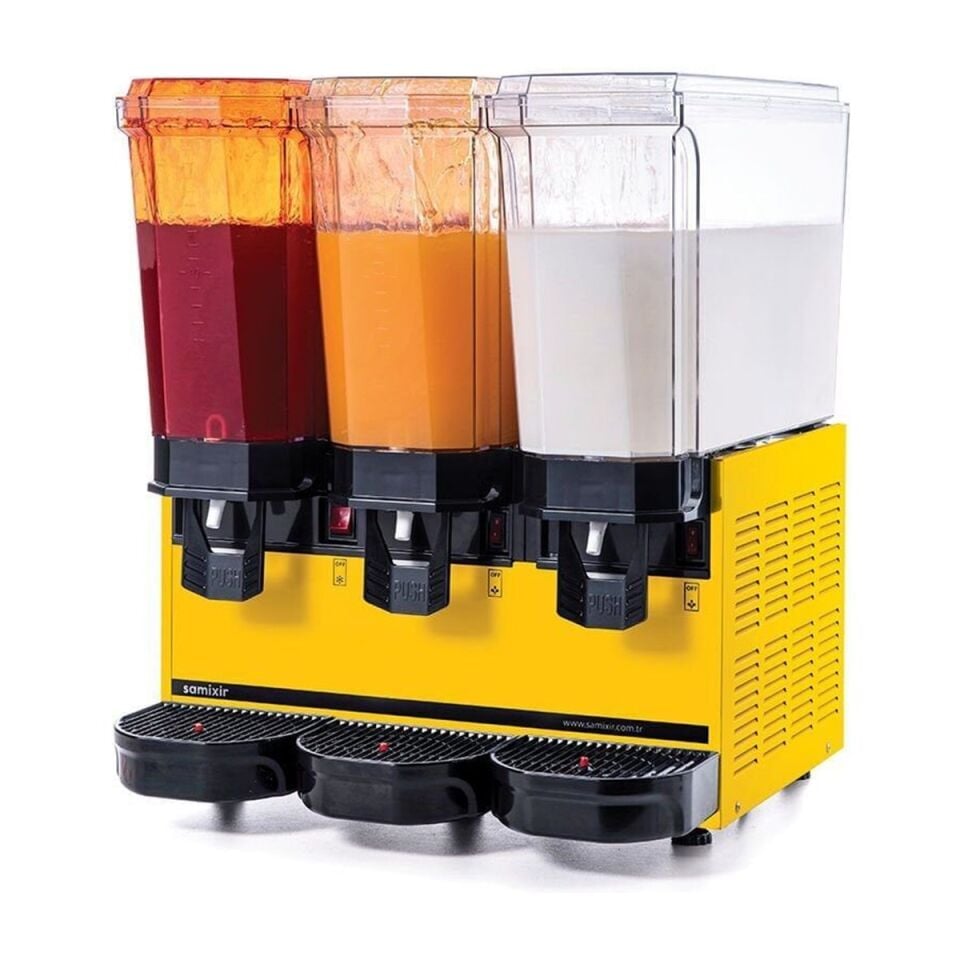 SAMIXIR Klasik Triple, 2 Fıskiyeli, 1 Karıştırıcılı Soğuk İçecek Dispenseri 20+20+20 Litre Sarı