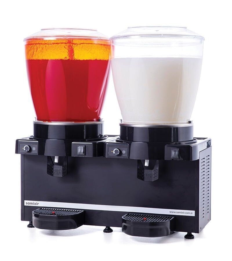 SAMIXIR Panoramik 22 Twin Fıskiyeli ve Karıştırıcılı Soğuk İçecek Dispenseri 22+22 Litre