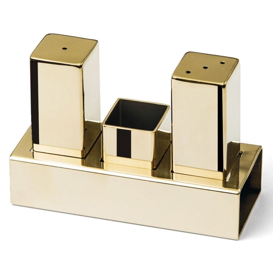 Üçlü Kare Tuzluk Takımı -Altın