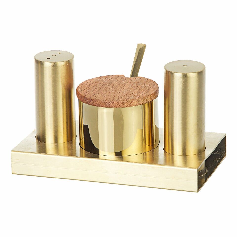 Yuvarlak 3'lü Tuzluk-Baharatlık Takımı Altın