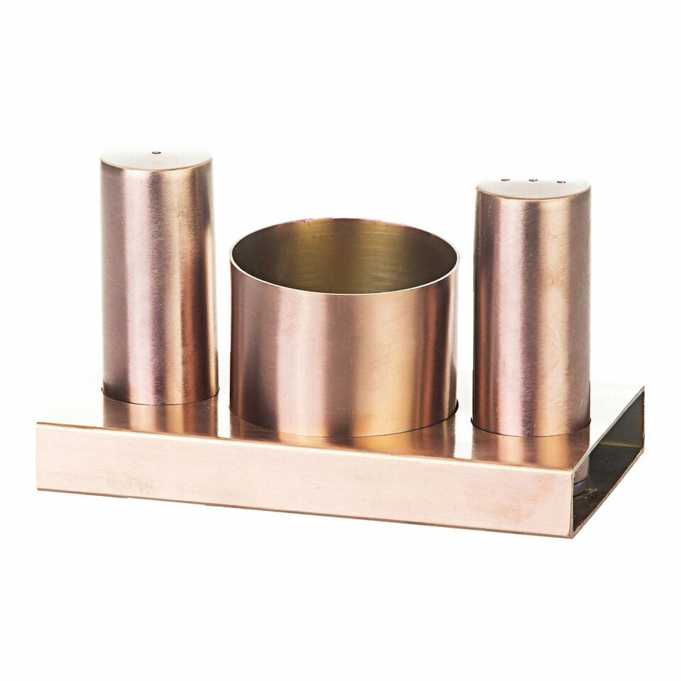 Yuvarlak 3'lü Tuzluk-Şekerlik Takımı Bakır