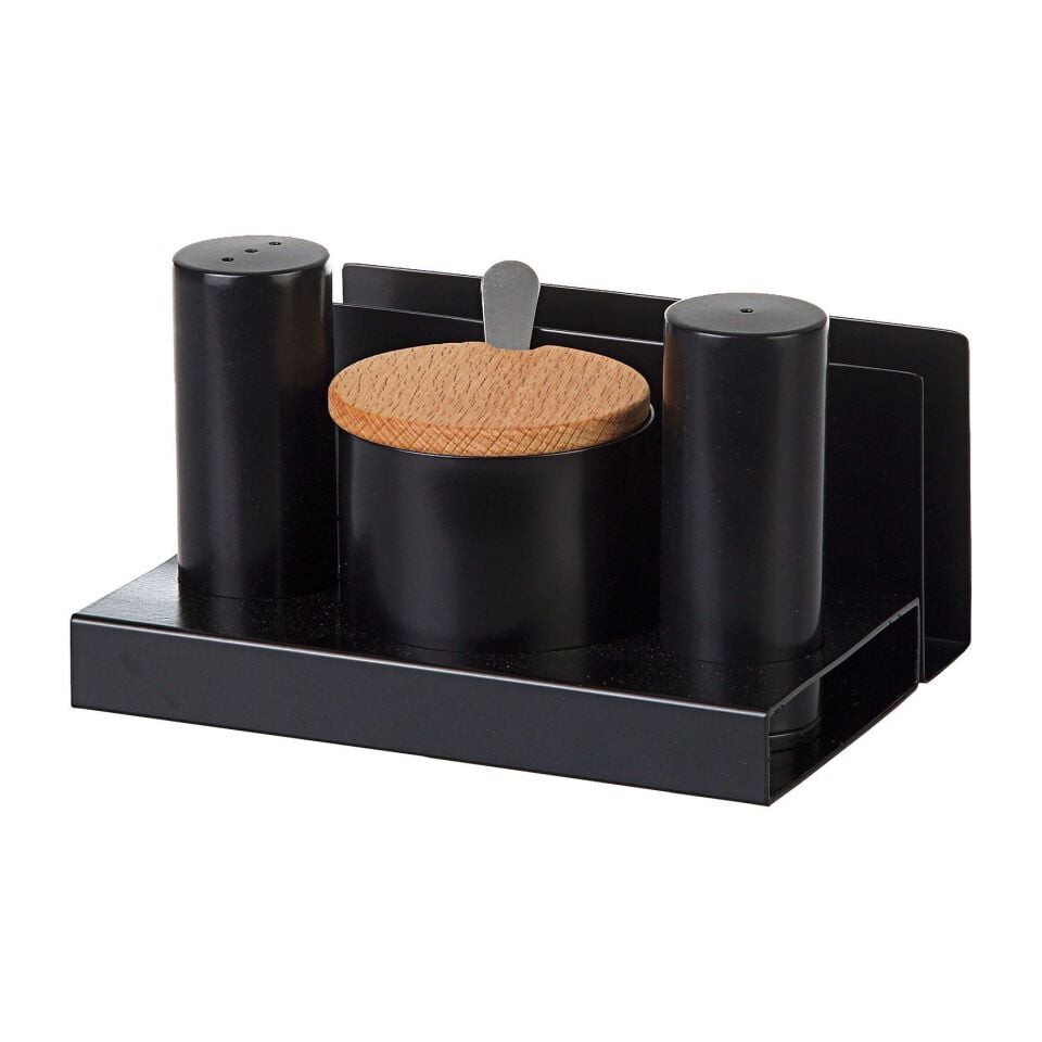 Yuvarlak 4'lü Tuzluk-Baharatlık Takımı Siyah