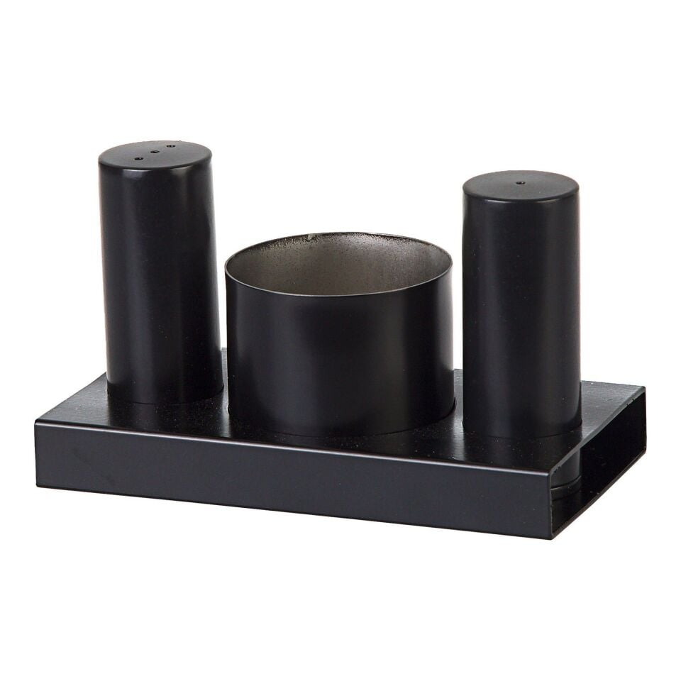 Yuvarlak 3'lü Tuzluk-Şekerlik Takımı Siyah