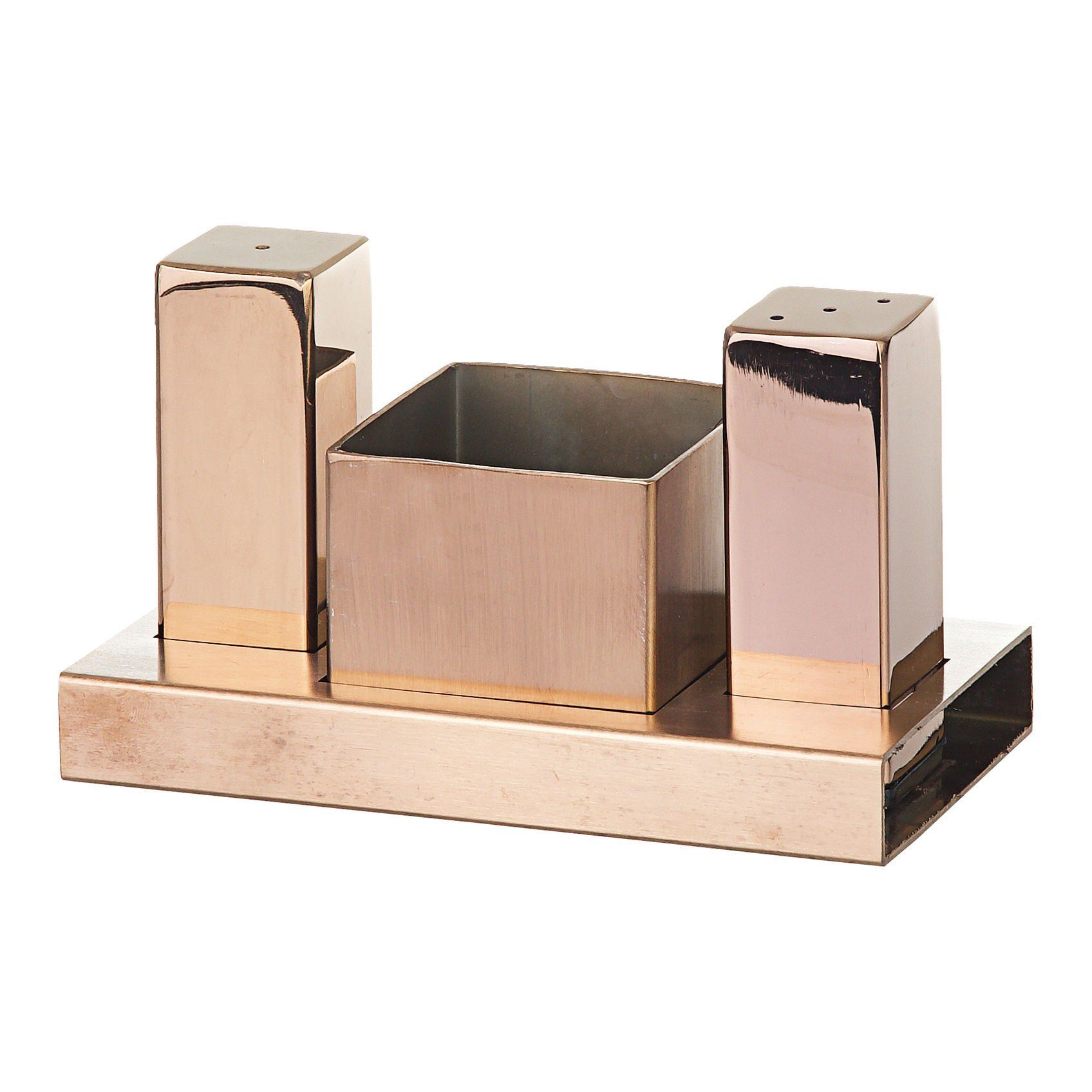 Kare 3'lü Tuzluk-Şekerlik Takımı Bakır