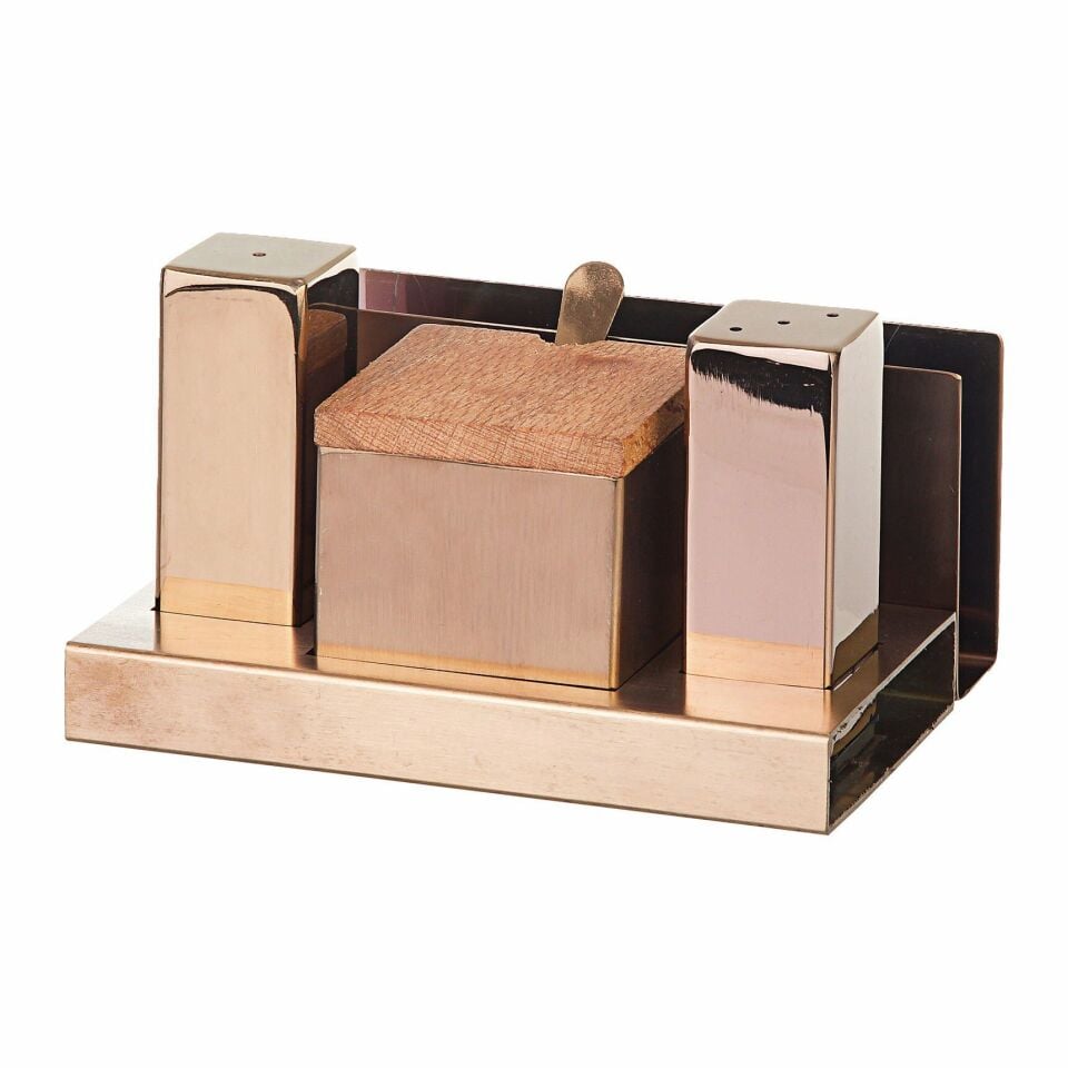 Kare 4'lü Tuzluk-Baharatlık Takımı Bakır