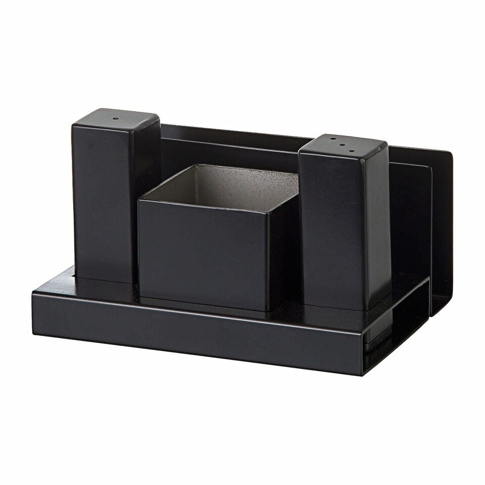 Kare 4'lü Tuzluk-Şekerlik Takımı Siyah