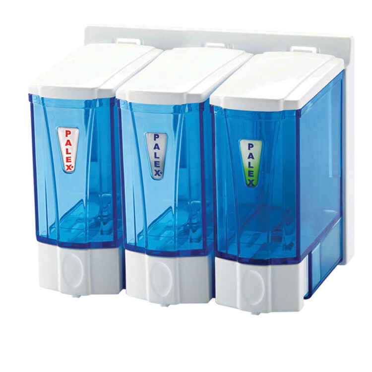 Mini Sıvı Sabun Dispenseri Üçlü 250 CC (Şeffaf-Mavi)