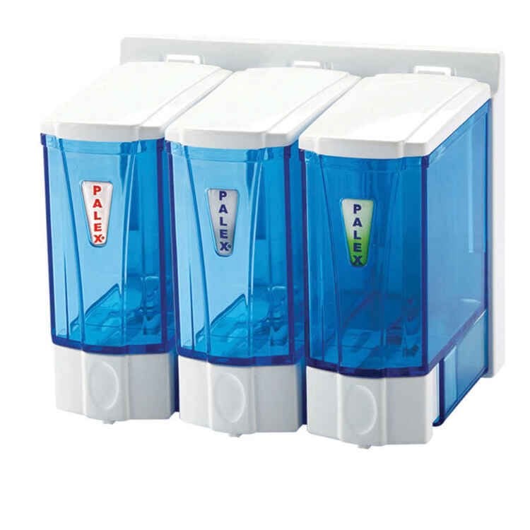 Mini Sıvı Sabun Dispenseri Üçlü 250 CC (Şeffaf-Mavi)