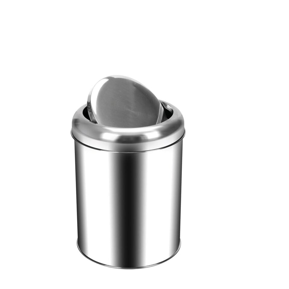 Krom Pratik Kapaklı Çöp Kovası 5 Lt (430 Kalite)