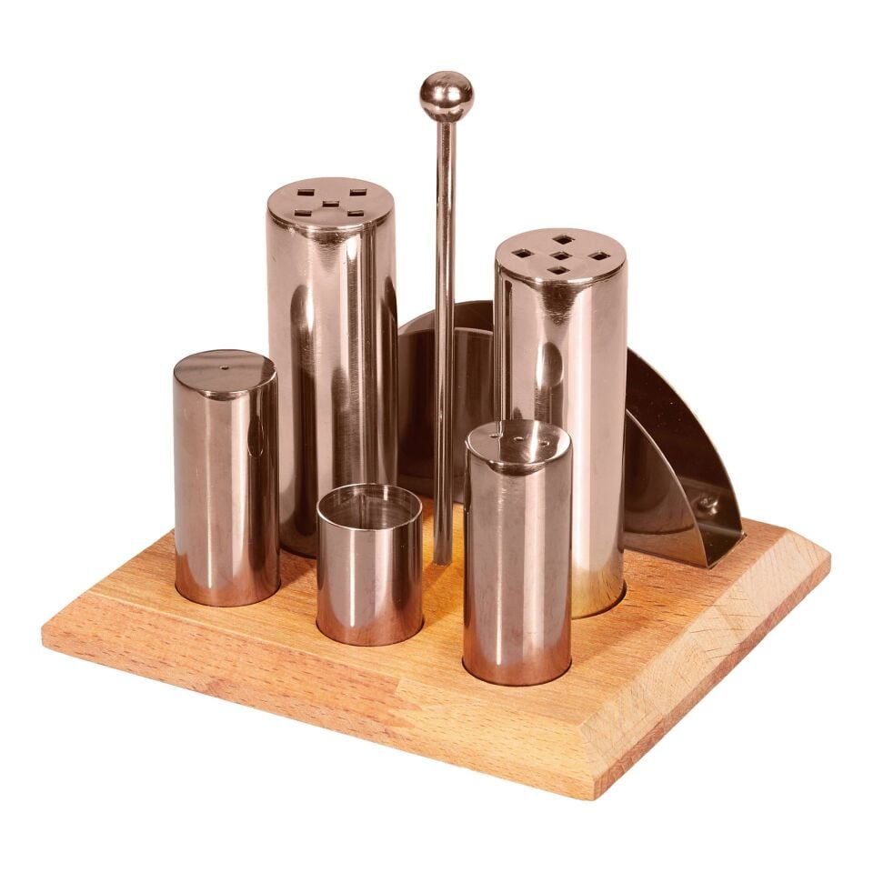 Altılı Yuvarlak Tuzluk ve Baharatlık Takımı Bakır