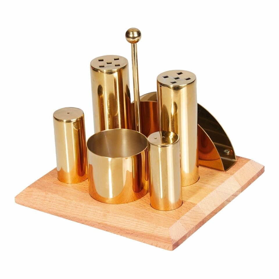 Altılı Yuvarlak Tuzluk ve Baharatlık Takımı Altın