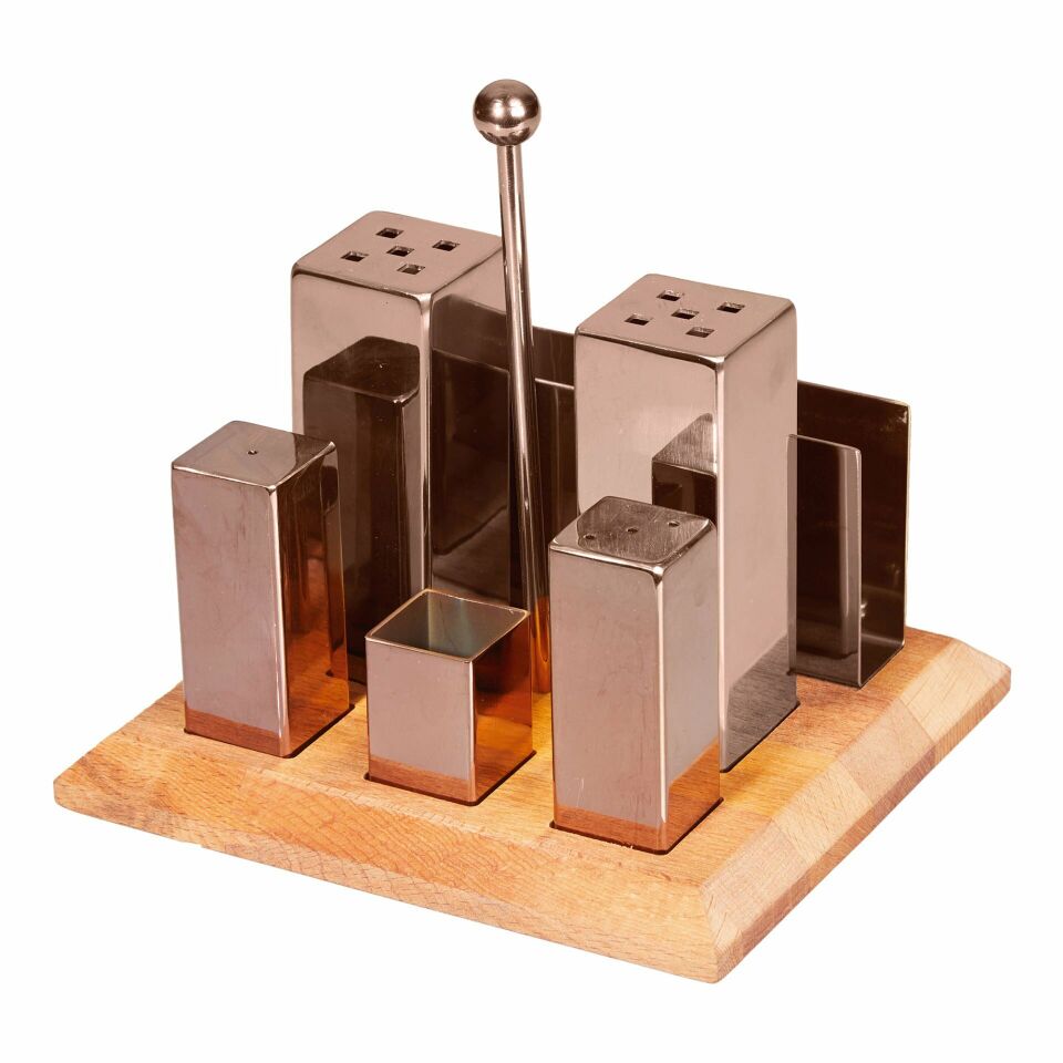 Altılı Yuvarlak Tuzluk ve Baharatlık Takımı Bakır