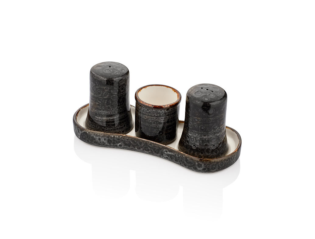 Cowry Black Gastro 4 Prç.Tuzluk & Biberlik Tabağı 20 Cm