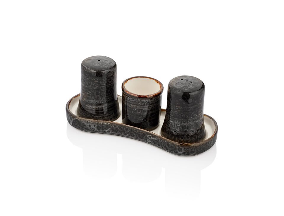 Cowry Black Gastro 4 Prç.Tuzluk & Biberlik Tabağı 20 Cm