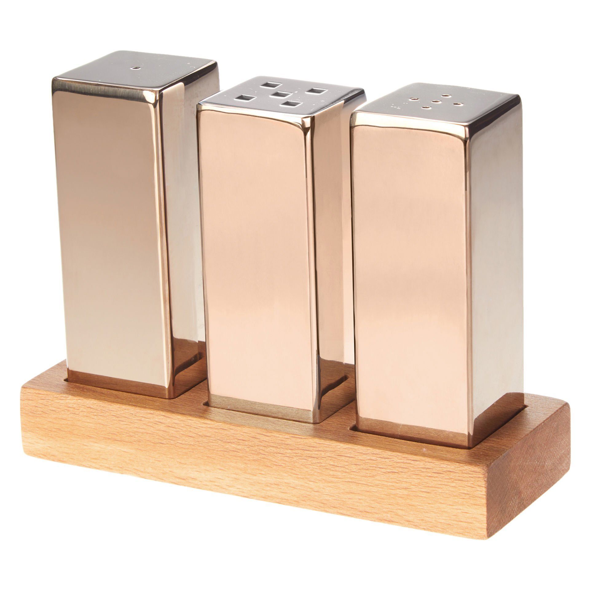 Everest Büyük Kare 3'lü Tuzluk Takımı Bakır