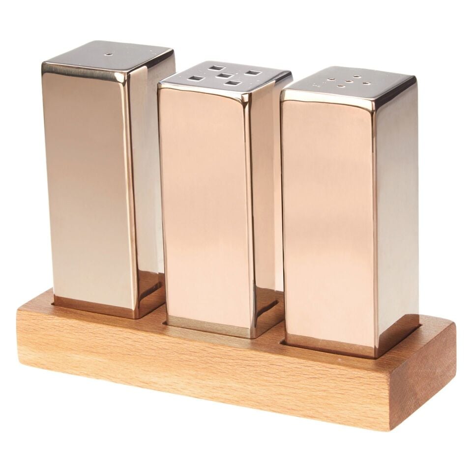 Everest Büyük Kare 3'lü Tuzluk Takımı Bakır