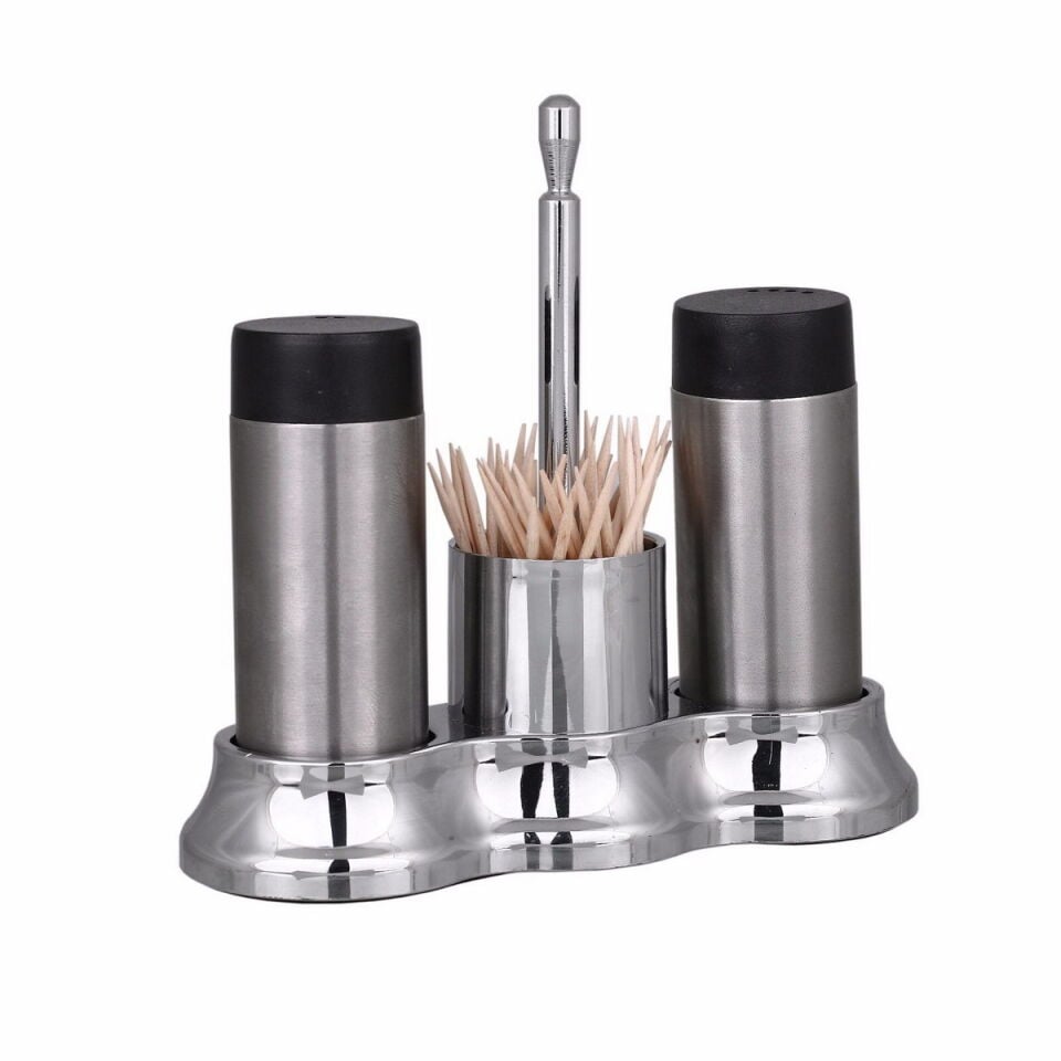 Krom Plastik Standlı Tuzluk Takımı