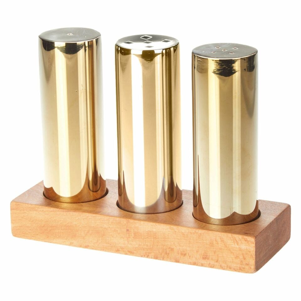 Everest Büyük Yuvarlak 3'lü Tuzluk Biberlik Seti Altın